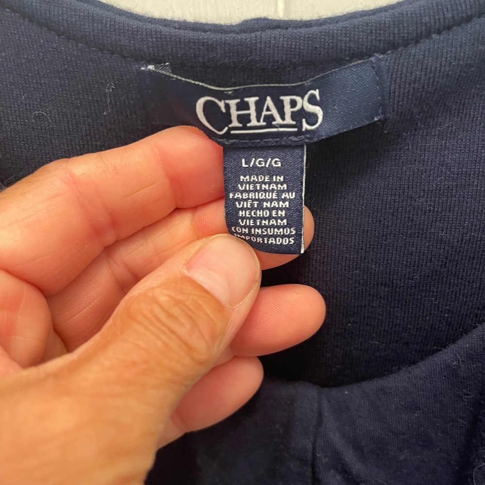 Chaps | Navy Knit Ruffled Neck Tank - Picture 2 of 5